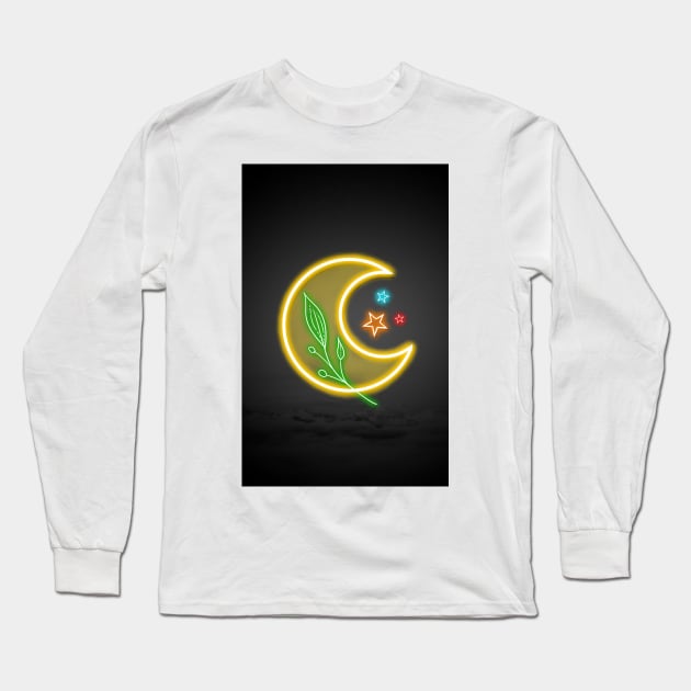 Moon Flower Neon Sign Long Sleeve T-Shirt by FullMoon